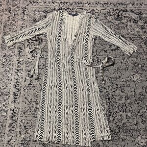 Elegant Black and White Patterned wool silk blend wrap Dress